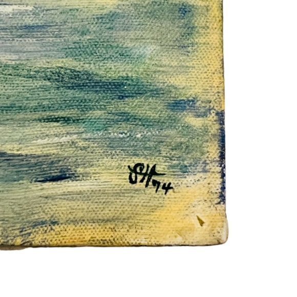 🎉PRICE REDUCED🎉 Nautical SAILBOATS AT DOCK Canvas Painting‎ 1974 Signed 20x16 - Picture 2 of 16